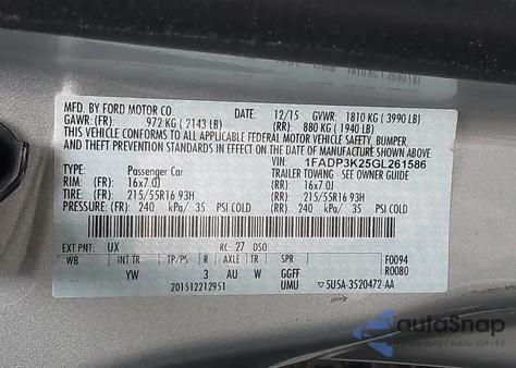 2016 Ford Focus Se из США, поврежденный, VIN 1FADP3K25GL261586